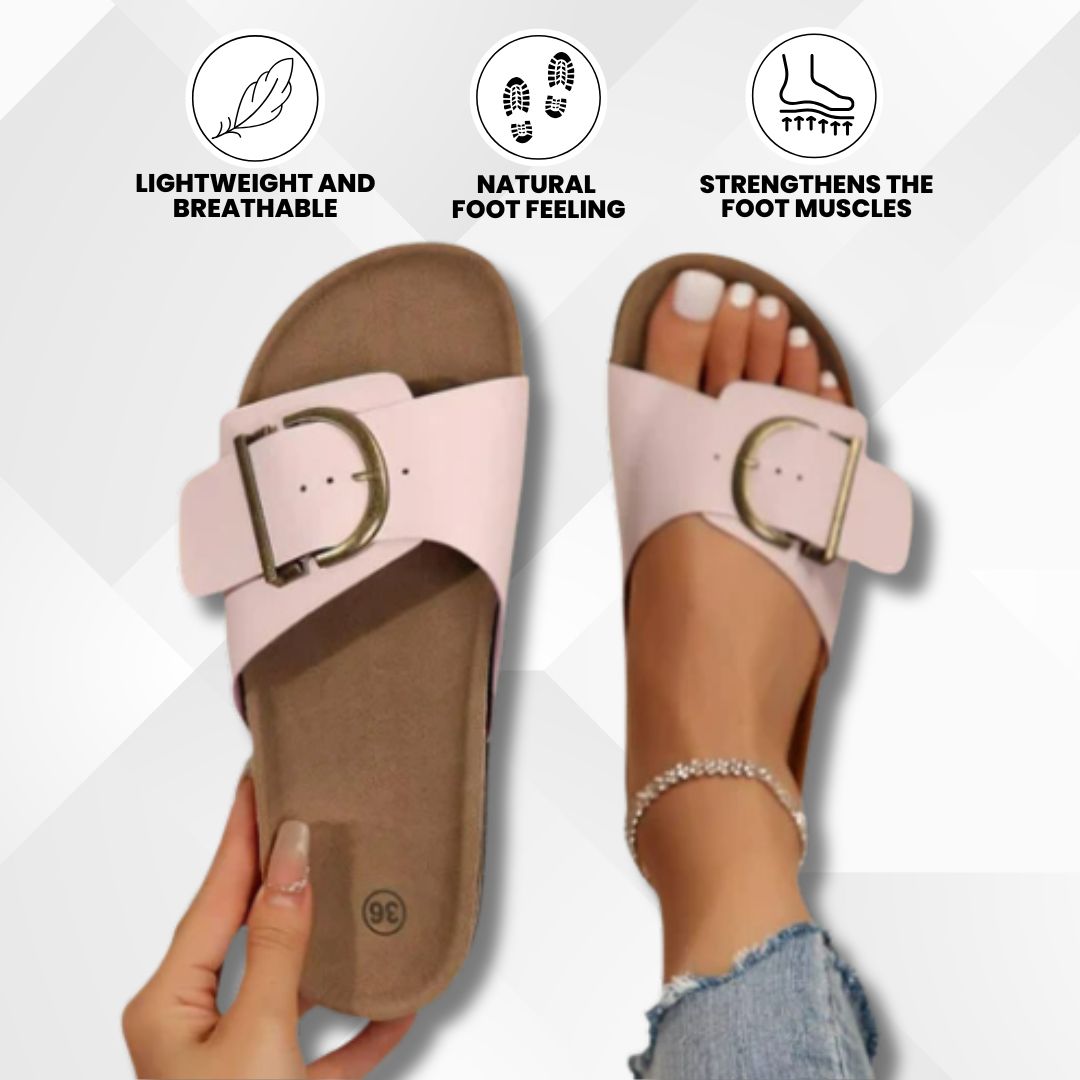 OrthoMia - Pain-relieving cork sandals with buckle belt design for women