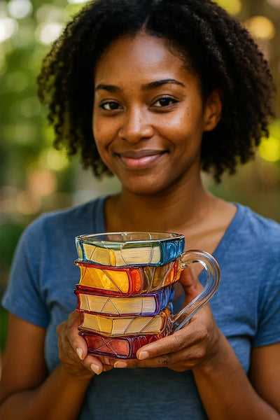 Customer with Reading Luck Mug